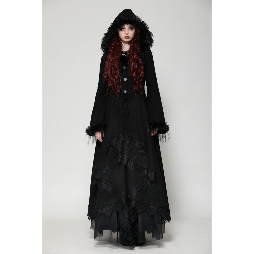 Dark in Love Eira Lace and Faux Fur Trimmed Hooded Coat - Kate's Clothing