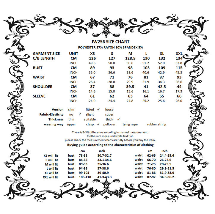 Dark in Love Haidee coat size chart measurement guide