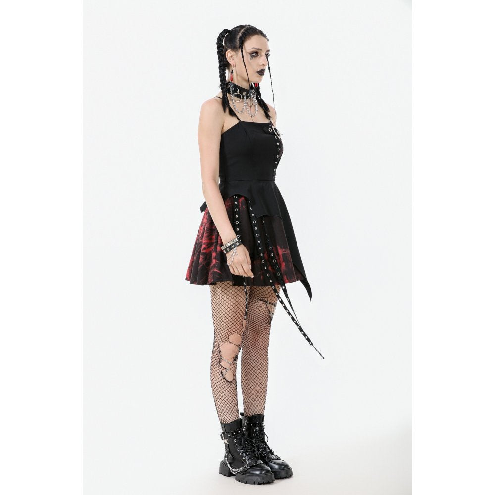 Dark in Love Nyssa Black & Red Strap Detail Goth Mini Dress