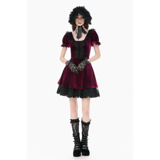 Dark in Love Velvet Lace Patchwork Dress