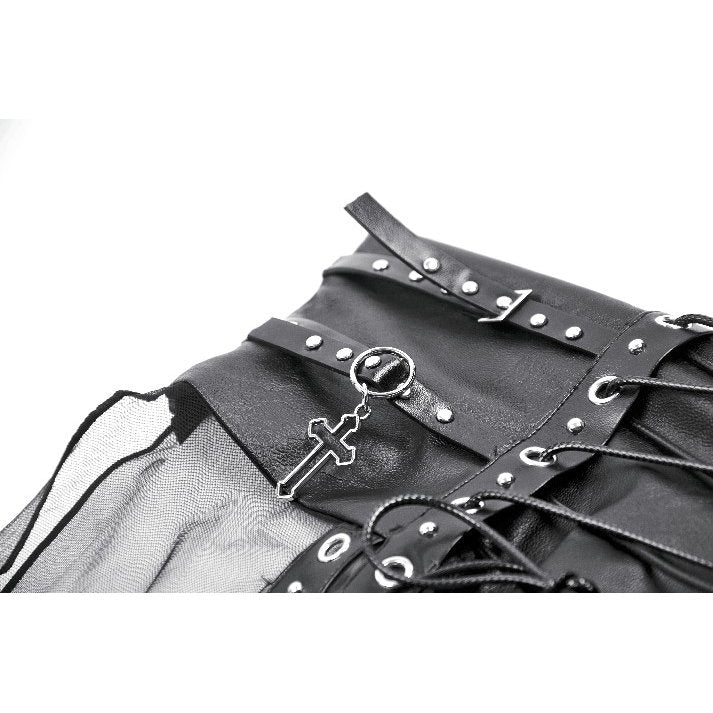 Dark in Love Gothic Sheer Mesh Maxi Skirt with PU Waist Corset