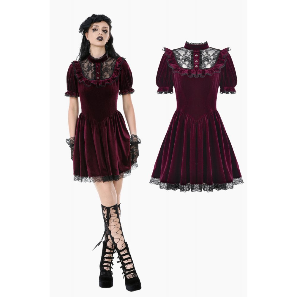 Dark in Love Ophelia Lace Collar Burgundy Velvet Goth Dress