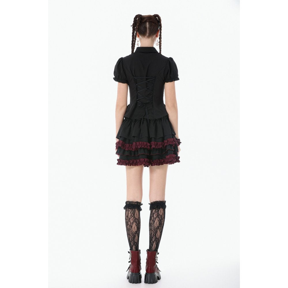 Dark in Love Black Crimson Gothic Tiered Skirt, view 19