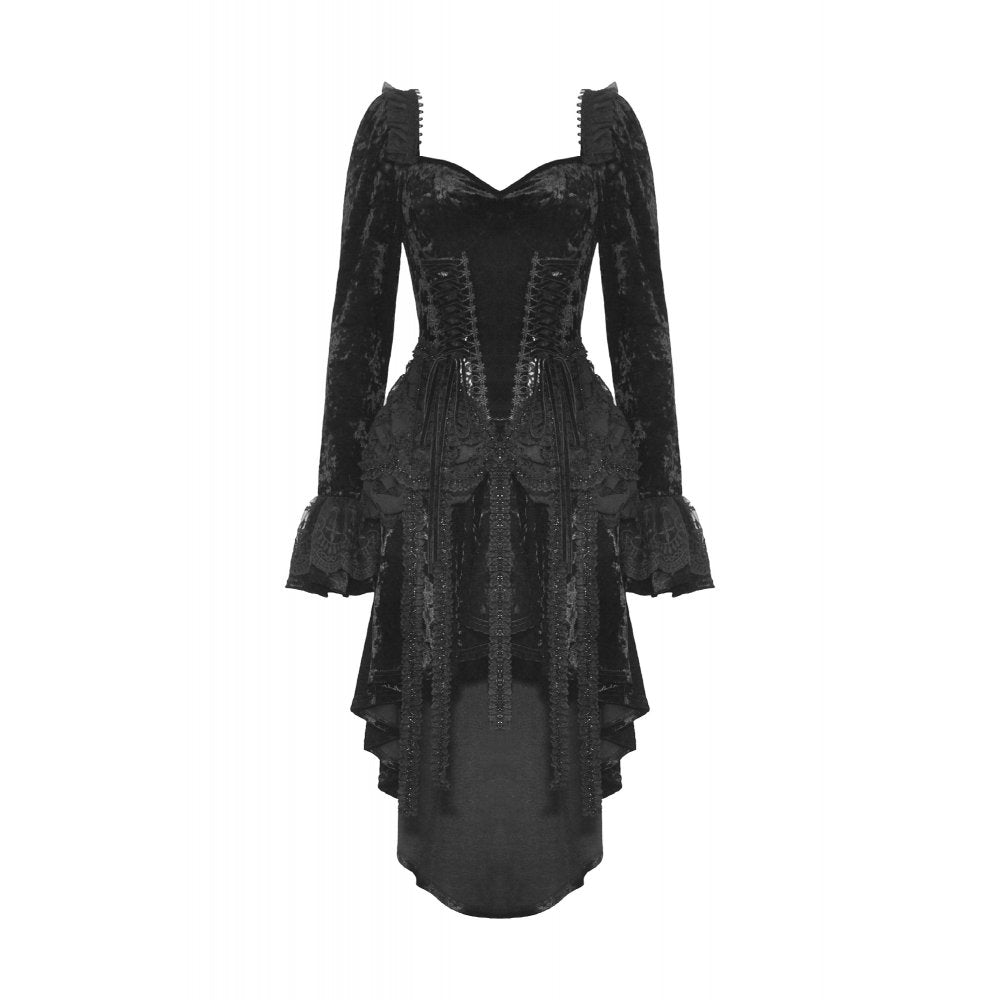 Dark in Love Annalise Gothic Velvet Dovetail Dress - Kate's Clothing