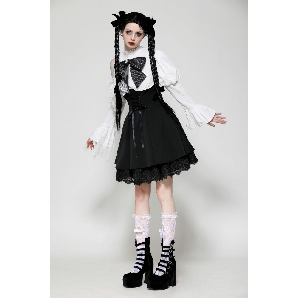 Dark in Love Aella Frozen Shoulder Effect Black and White Dress - Kate's Clothing