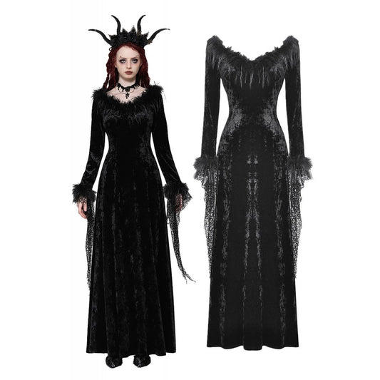 Dark in Love Claribelle Gothic Black Velvet Maxi Dress - Kate's Clothing
