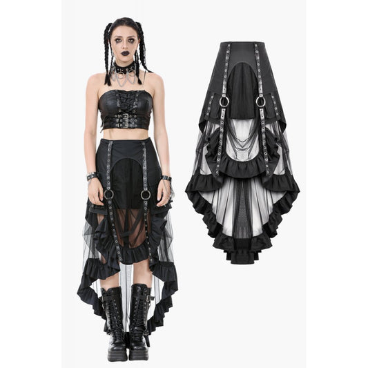 Dark in Love Belladonna Mesh Buckled Goth Skirt in Black