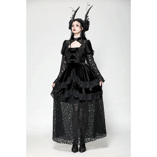 Dark in Love Onyx Romantic Gothic Velvet Lace Princess Gown - Kate's Clothing