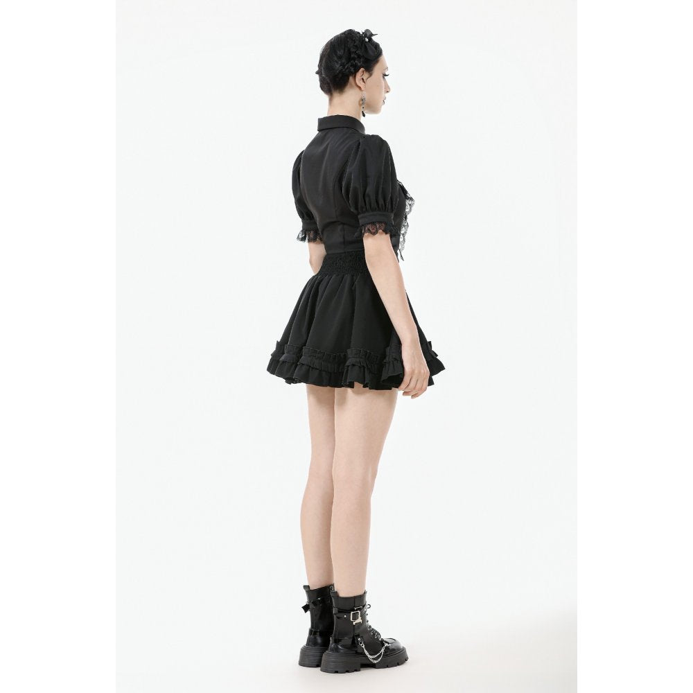 Dark in Love Viktoria Lace Ruffle Gothic Blouse in Black