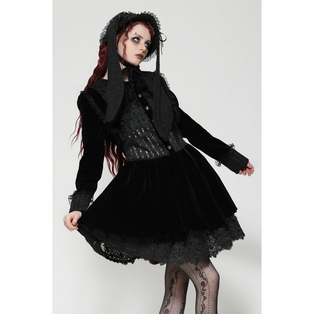 Dark in Love Elowen Black Gothic Lolita Rabbit Ear Bonnet in Rose Lace - Kate's Clothing
