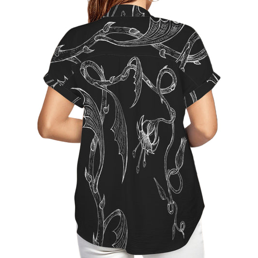 ANTIBrand Soul Flower short-sleeve shirt with white linework botanical skull design