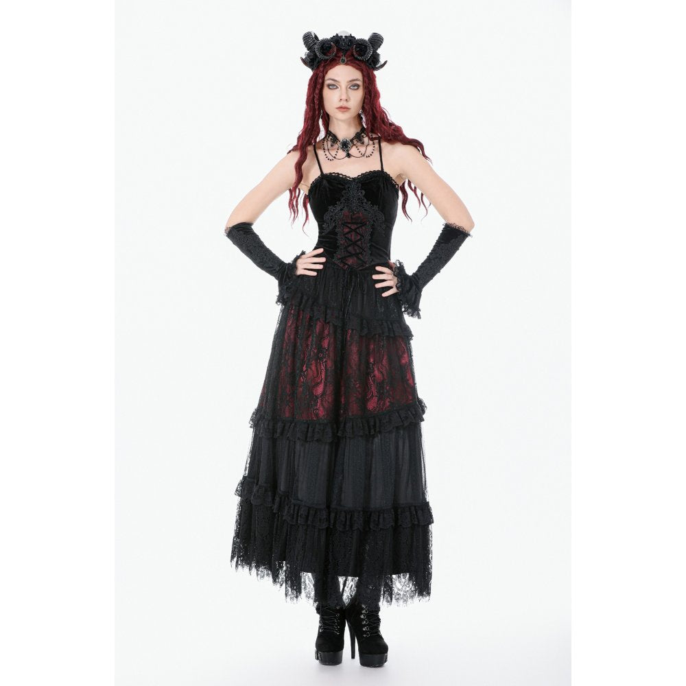 Dark in Love Gothic Black & Red Velvet Lace Corset