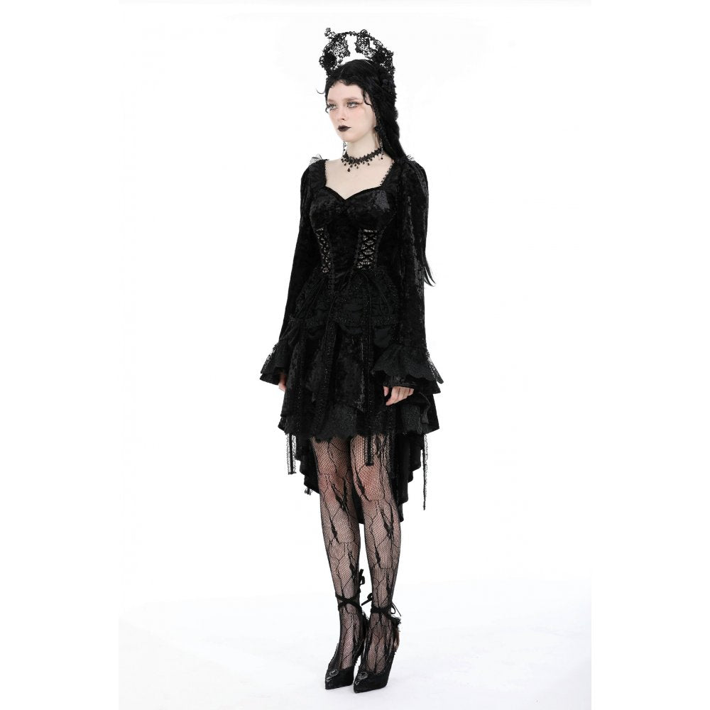 Dark in Love Annalise Gothic Velvet Dovetail Dress - Kate's Clothing