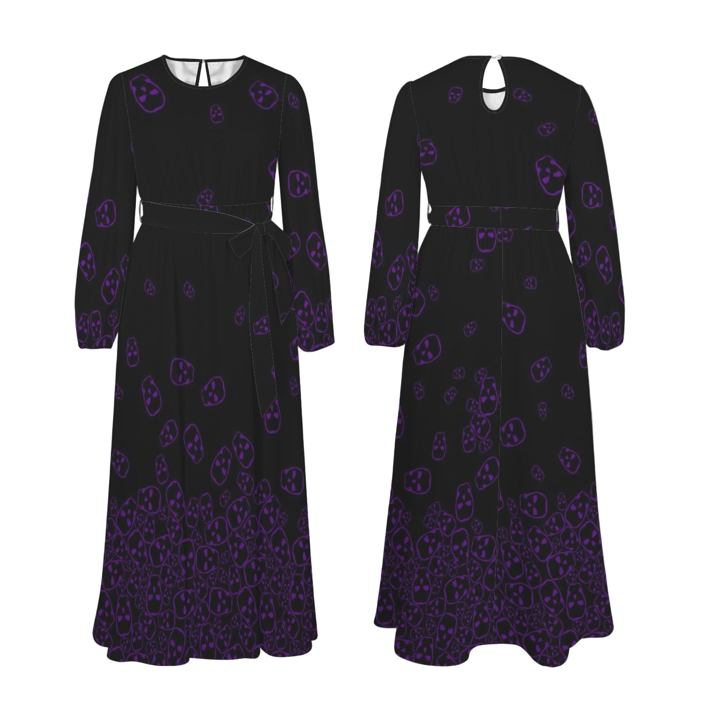 Long sleeve goth maxi dress with round neckline and pockets