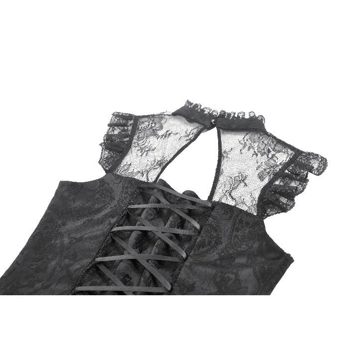 Dark in Love Seraphina Ruched Lace Goth Blouse in Black