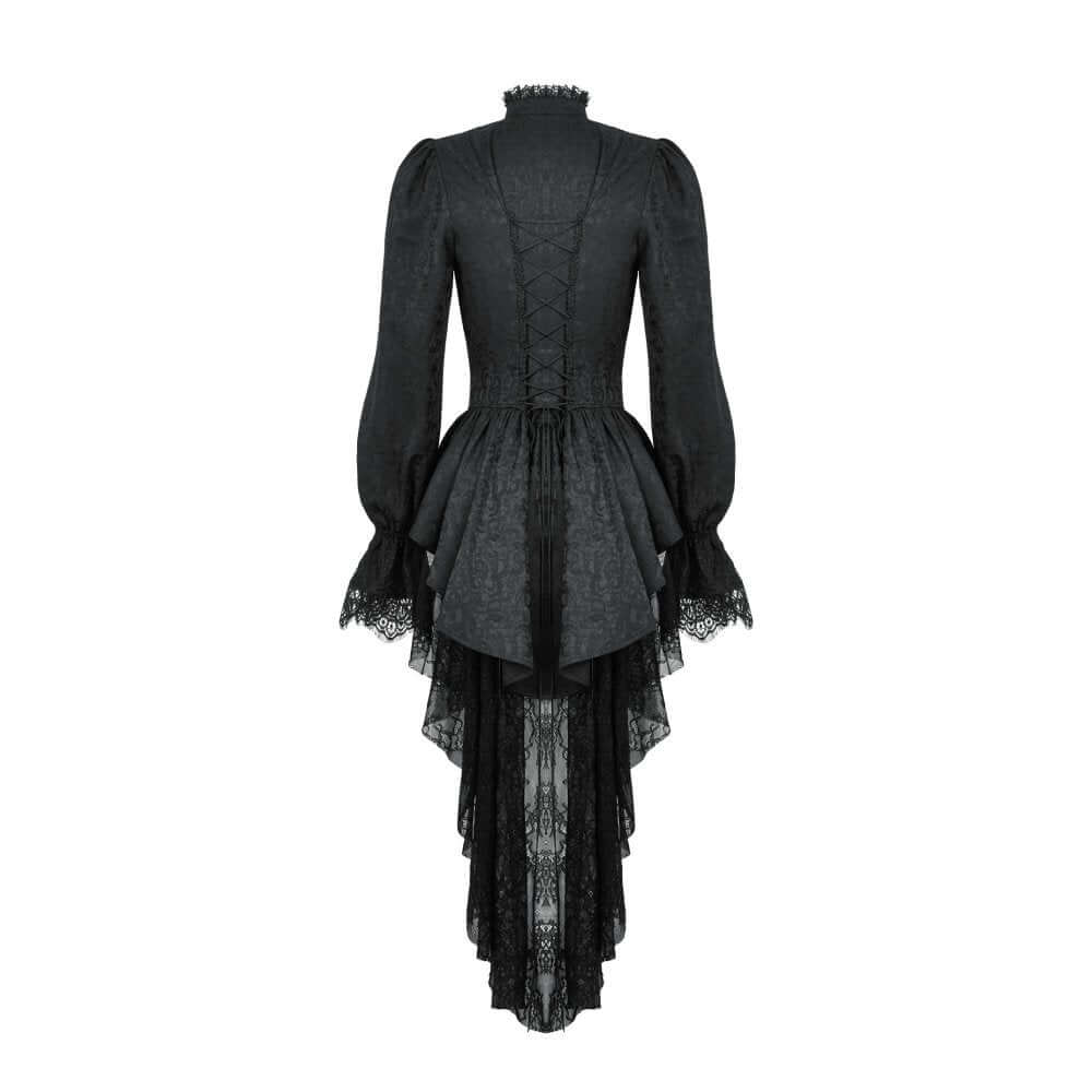 Dark in Love Felicity Gothic Lacey Zip Up Tailcoat Shirt - Kate's Clothing