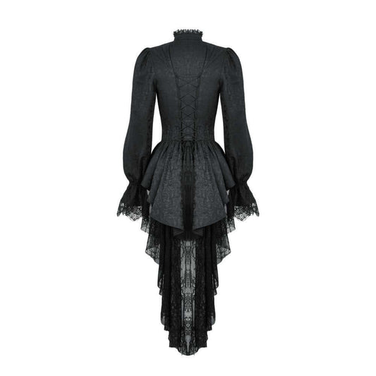 Dark in Love Felicity Gothic Lacey Zip Up Tailcoat Shirt - Kate's Clothing
