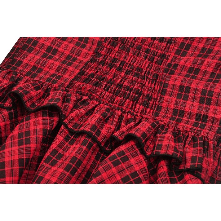 Dark in Love Rosalind Black and Red Tartan Cold Shoulder Halterneck Dress - Kate's Clothing