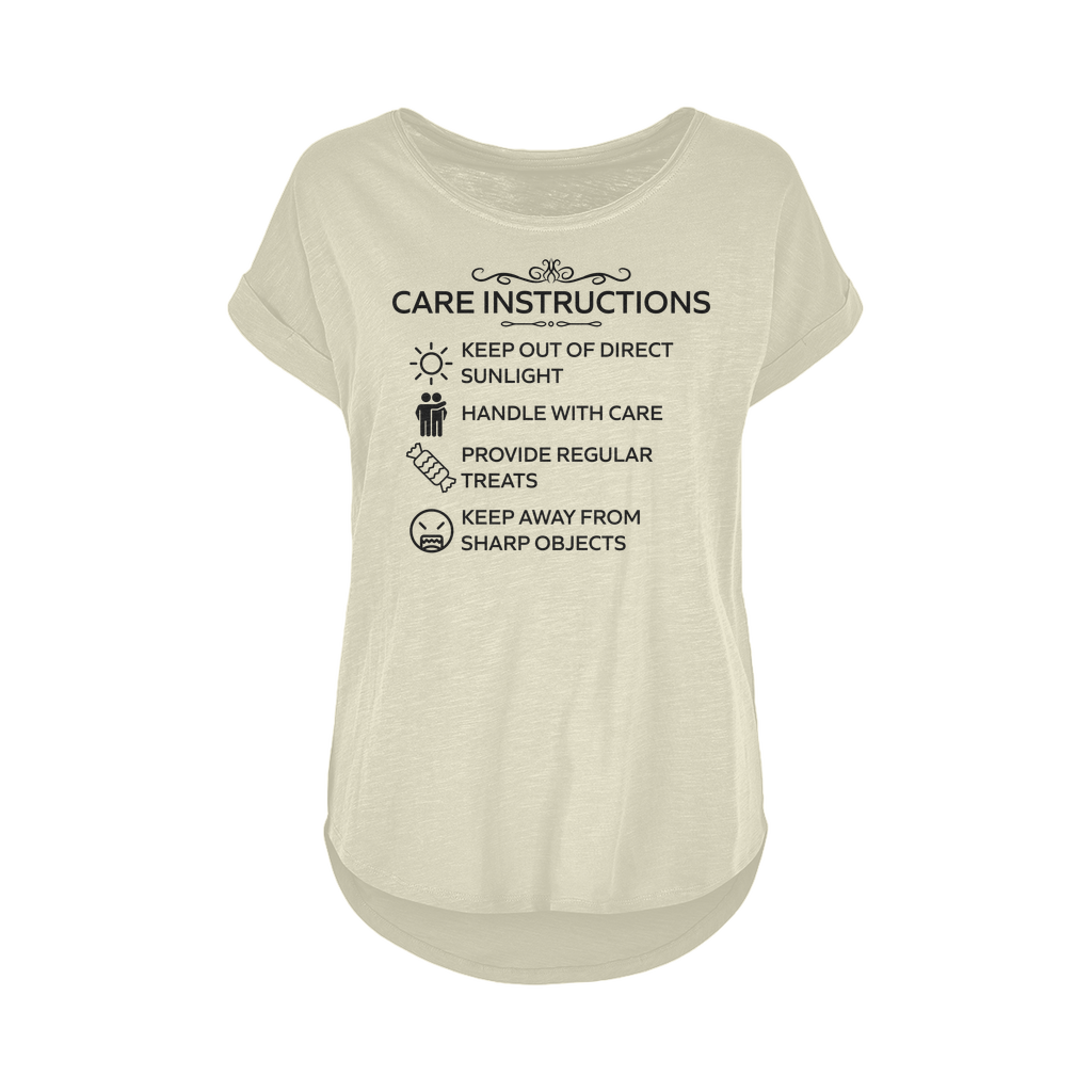 Loose cotton t-shirt with cheeky care instructions design
