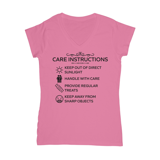 Women’s fitted cotton tee with humorous care label design