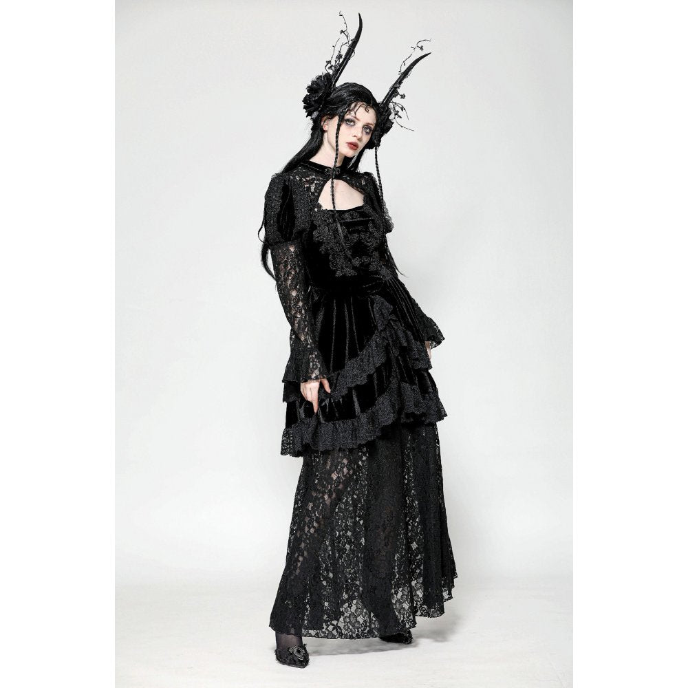 Dark in Love Onyx Romantic Gothic Velvet Lace Princess Gown - Kate's Clothing