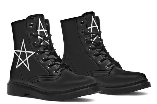 Lace-up black goth boots with white pentagram