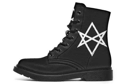 Vegan goth boots with hexagram design
