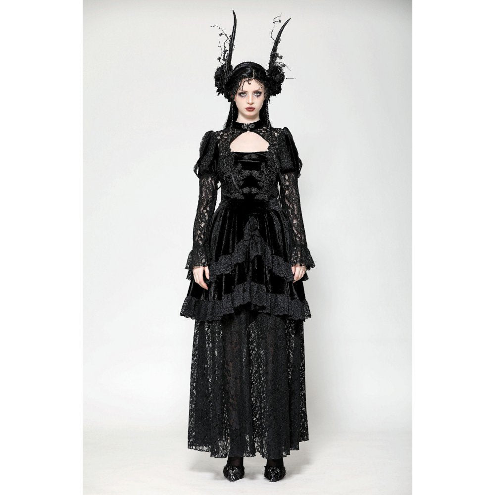 Dark in Love Onyx Romantic Gothic Velvet Lace Princess Gown - Kate's Clothing