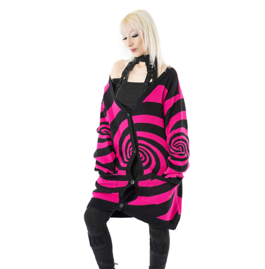 Vixxsin Black and Hot Pink Hypno Cardigan - Kate's Clothing
