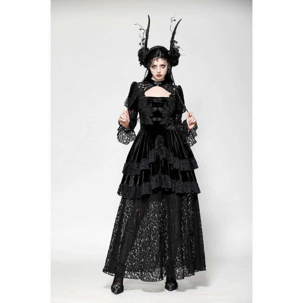 Dark in Love Onyx Romantic Gothic Velvet Lace Princess Gown - Kate's Clothing