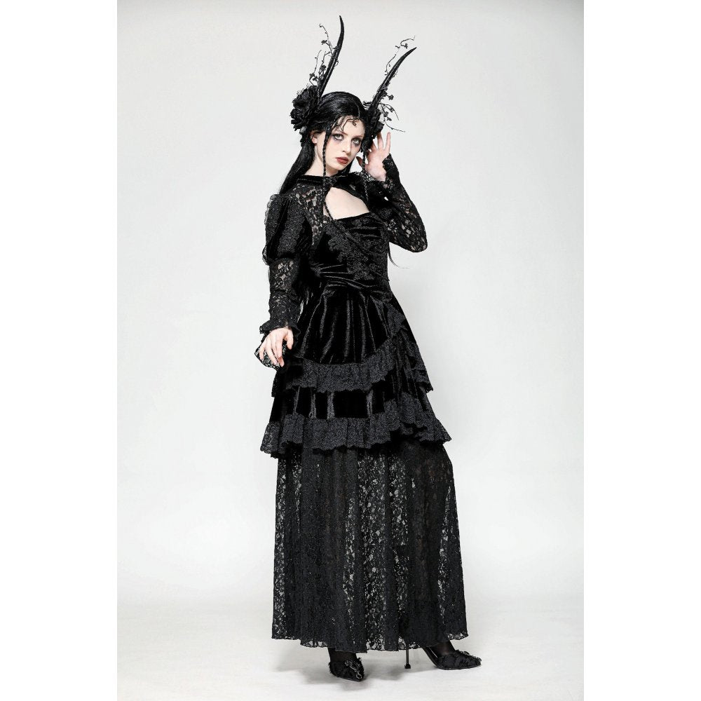Dark in Love Onyx Romantic Gothic Velvet Lace Princess Gown - Kate's Clothing