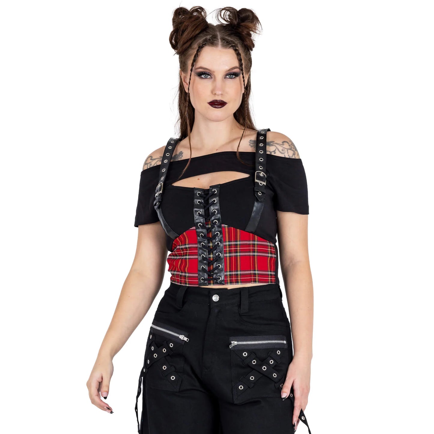 Vixxsin Black and Red Tartan Khloe Top - Kate's Clothing