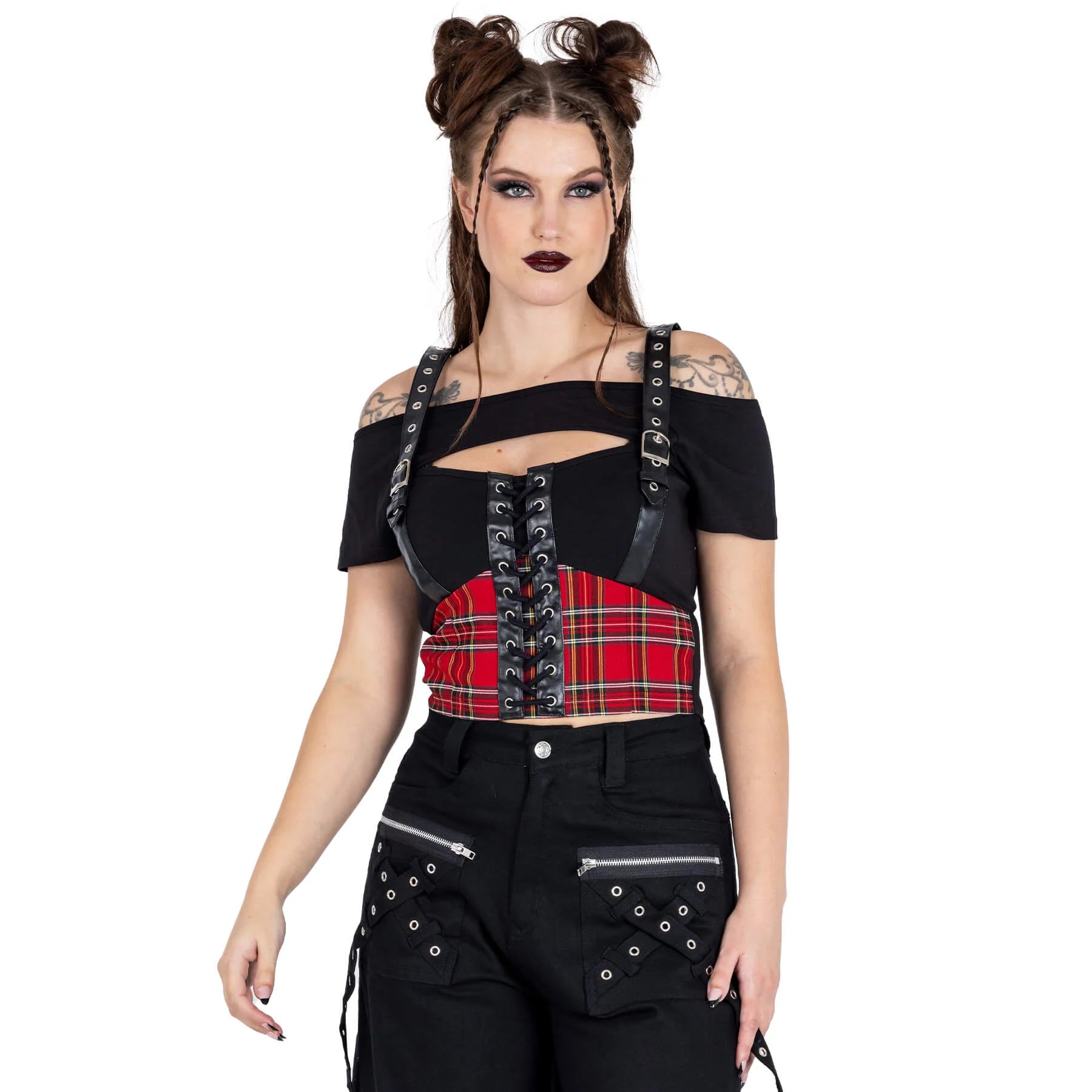 Vixxsin Black and Red Tartan Khloe Top - Kate's Clothing