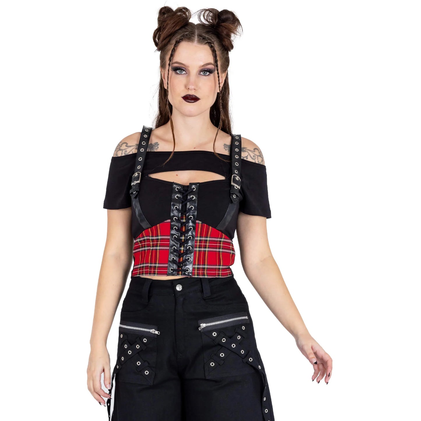 Vixxsin Black and Red Tartan Khloe Top - Kate's Clothing