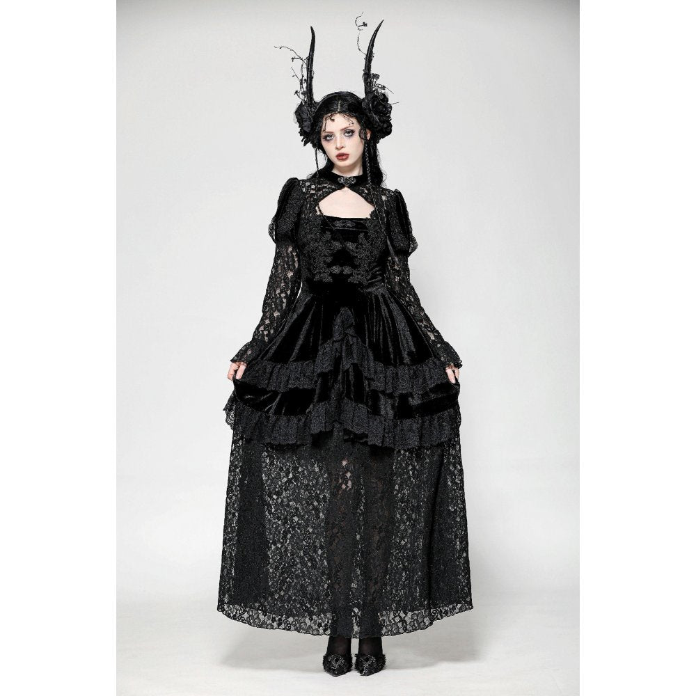 Dark in Love Onyx Romantic Gothic Velvet Lace Princess Gown - Kate's Clothing