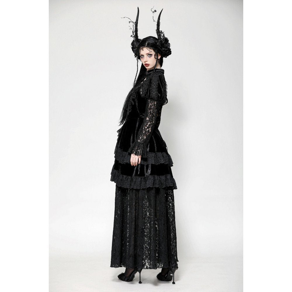 Dark in Love Onyx Romantic Gothic Velvet Lace Princess Gown - Kate's Clothing