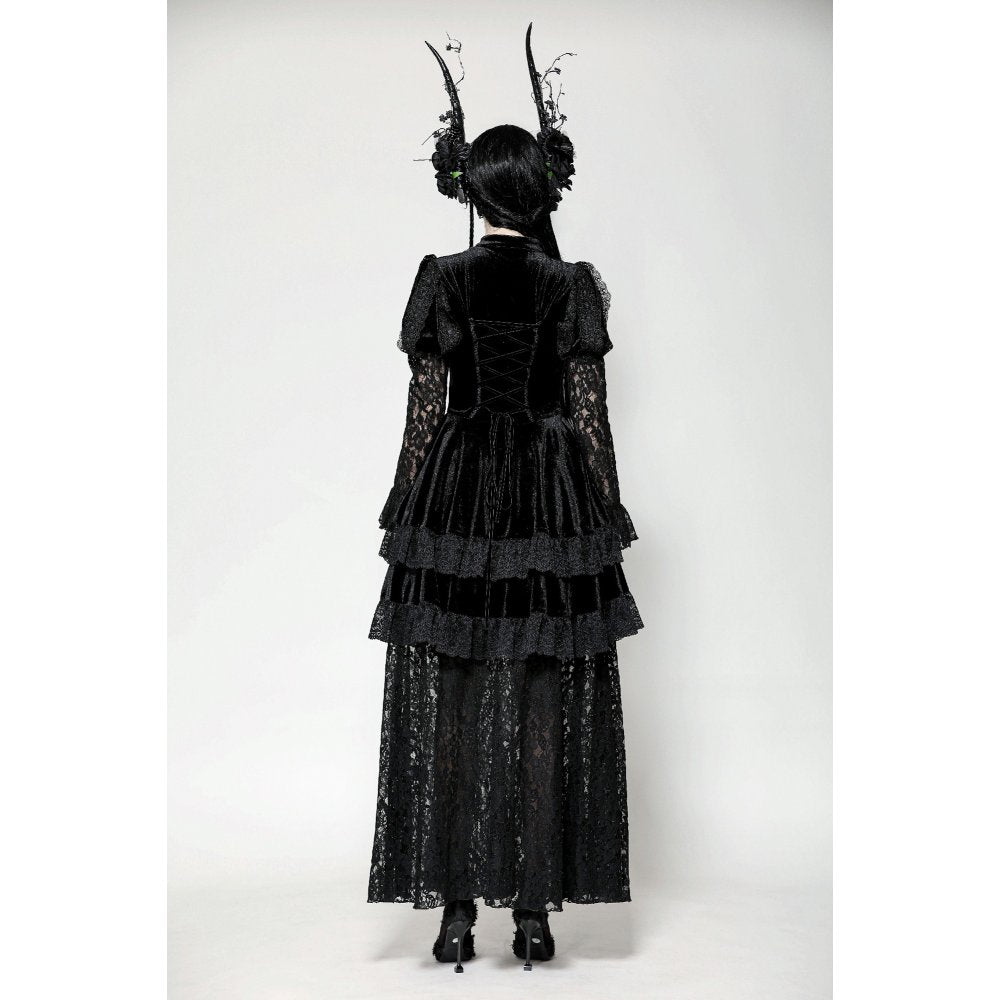 Dark in Love Onyx Romantic Gothic Velvet Lace Princess Gown - Kate's Clothing