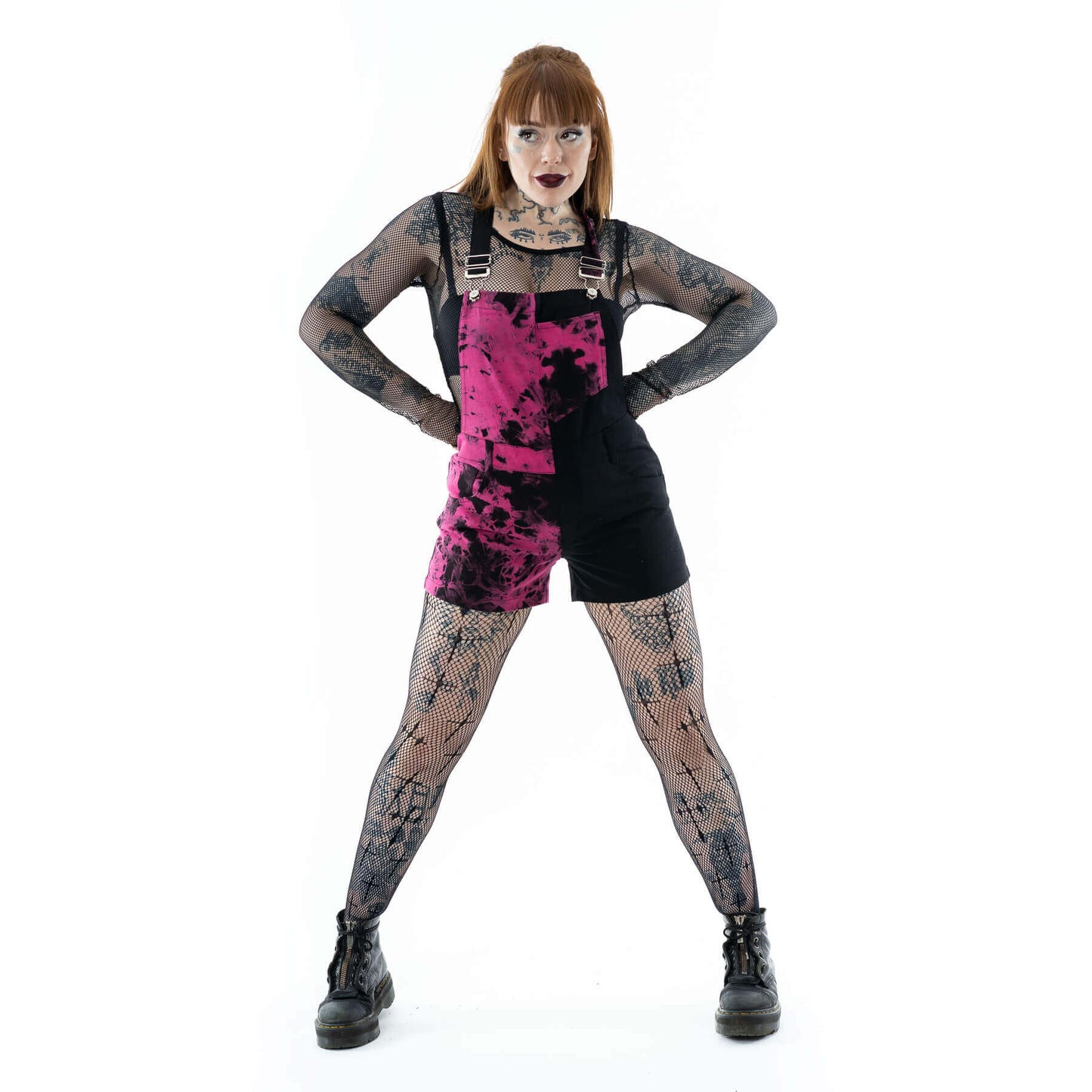 Vixxsin Petra Dungarees Black and Pink Tie Die