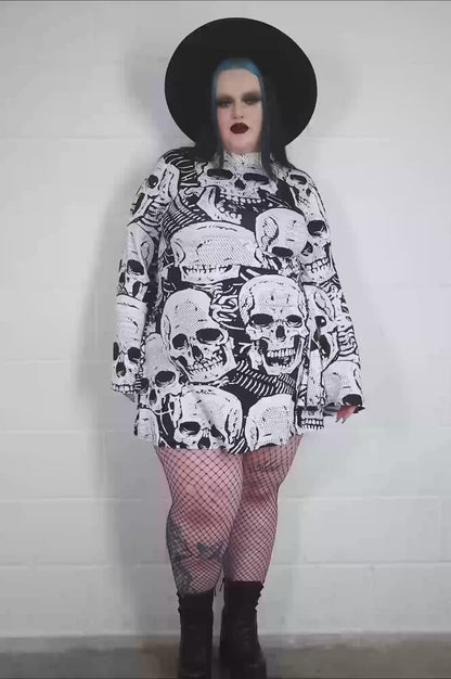 Killstar Skeleton Season Mini Dress with White Skull Print