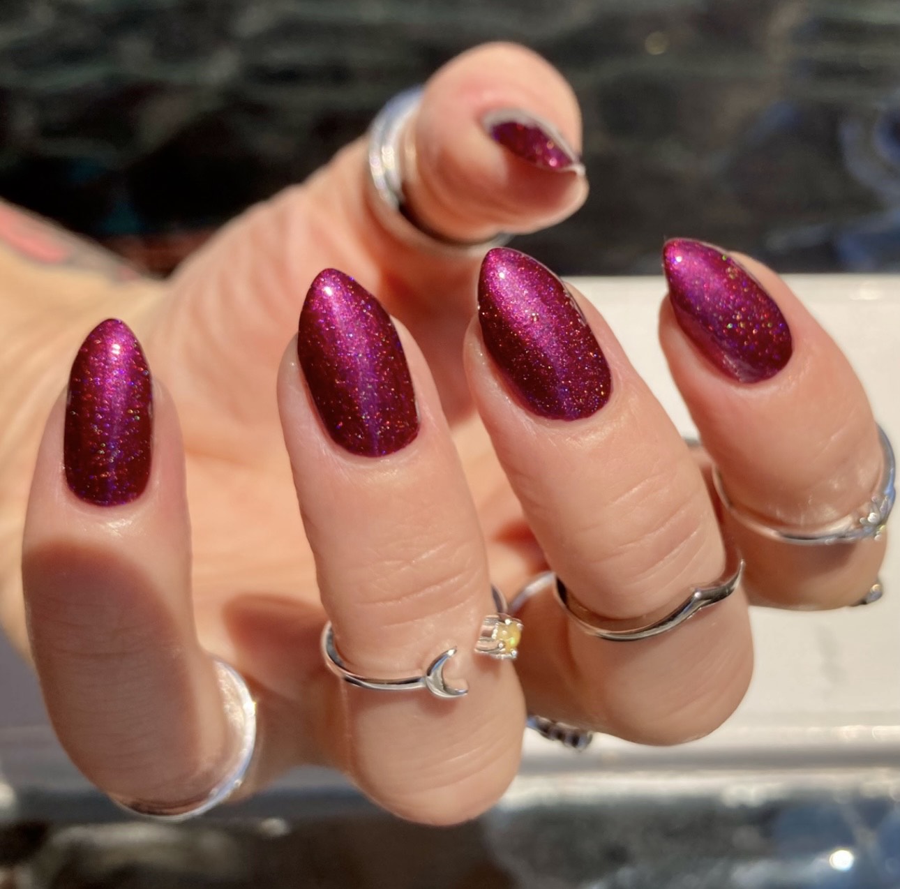Radioactive Unicorn Mistress of the Dark merlot chrome red nail polish with holographic shimmer