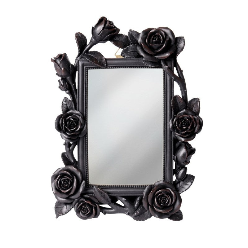 レア Alchemy Gothic スカル 黒薔薇 壁掛け インテリア Alchemy Gothic Rose & Vine Mirror – Black Resin Gothic Mirror with