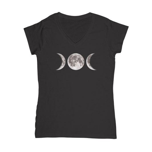 Triple Goddess V-neck fitted t-shirt with moon phase design