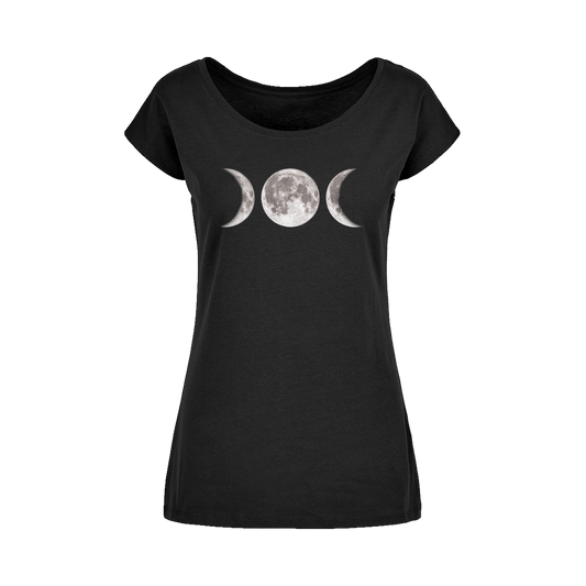 Triple Goddess wide neck women’s t-shirt with moon print