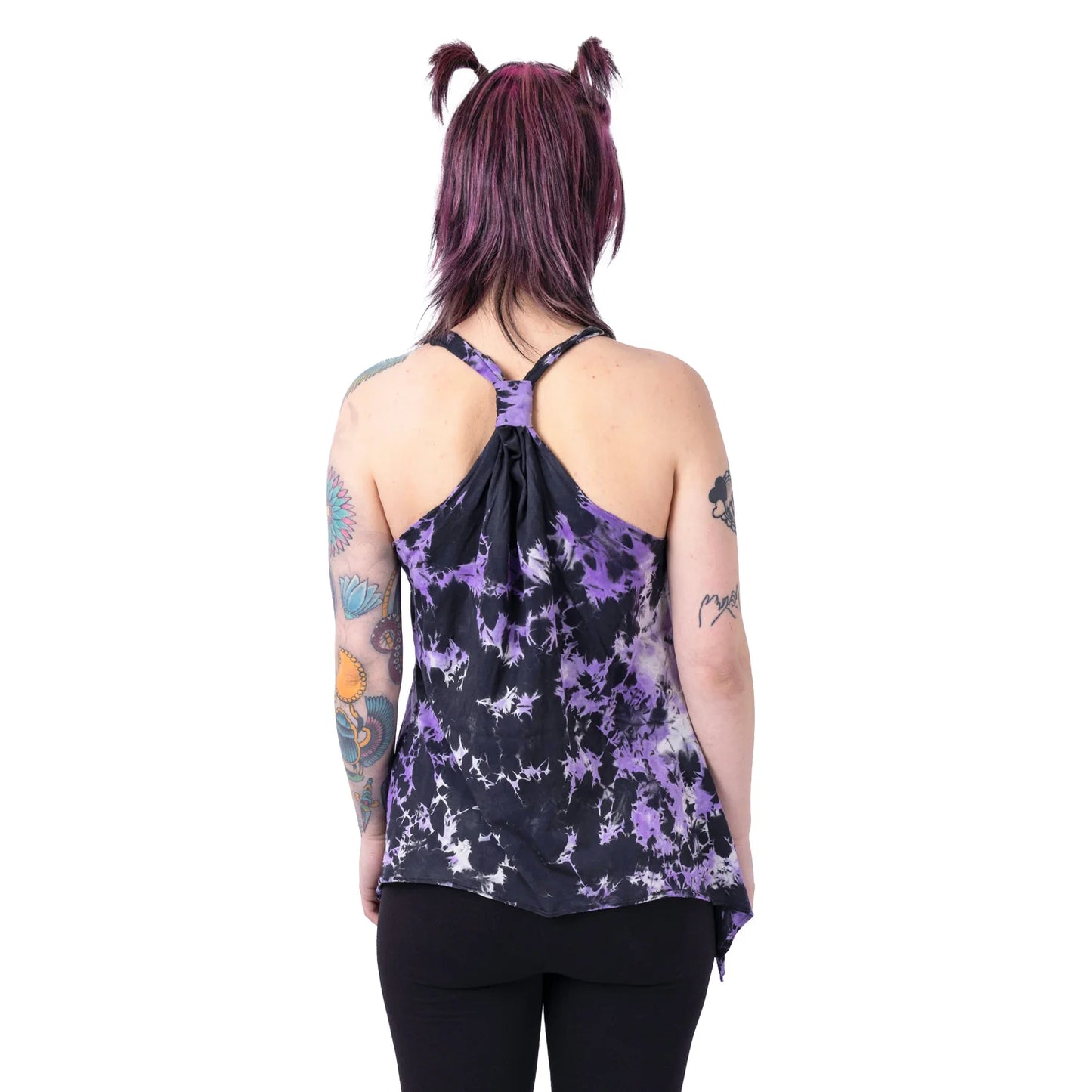 Innocent Lifestyle Black and Purple Tie Dye Tye Knot Top - Kate's Clothing