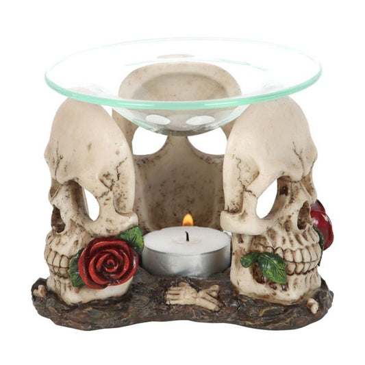 Resin and Glass Skull Rose Oil Burner - Kate's Clothing