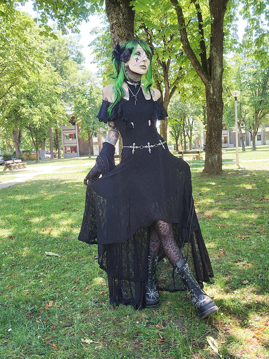 Punk Rave Morrigan Cross Goth Flying Sleeve Dress