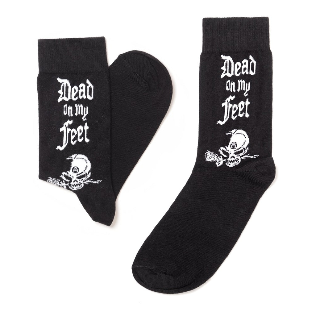 Dead On My Feet socks fun gothic slogan skull by Alchemy Gothic
