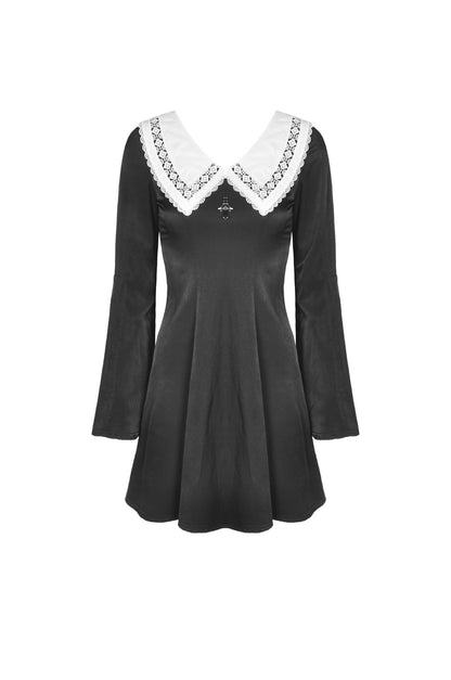 Dark in Love Annabella Dress with Cross and White Collar - Kate's Clothing