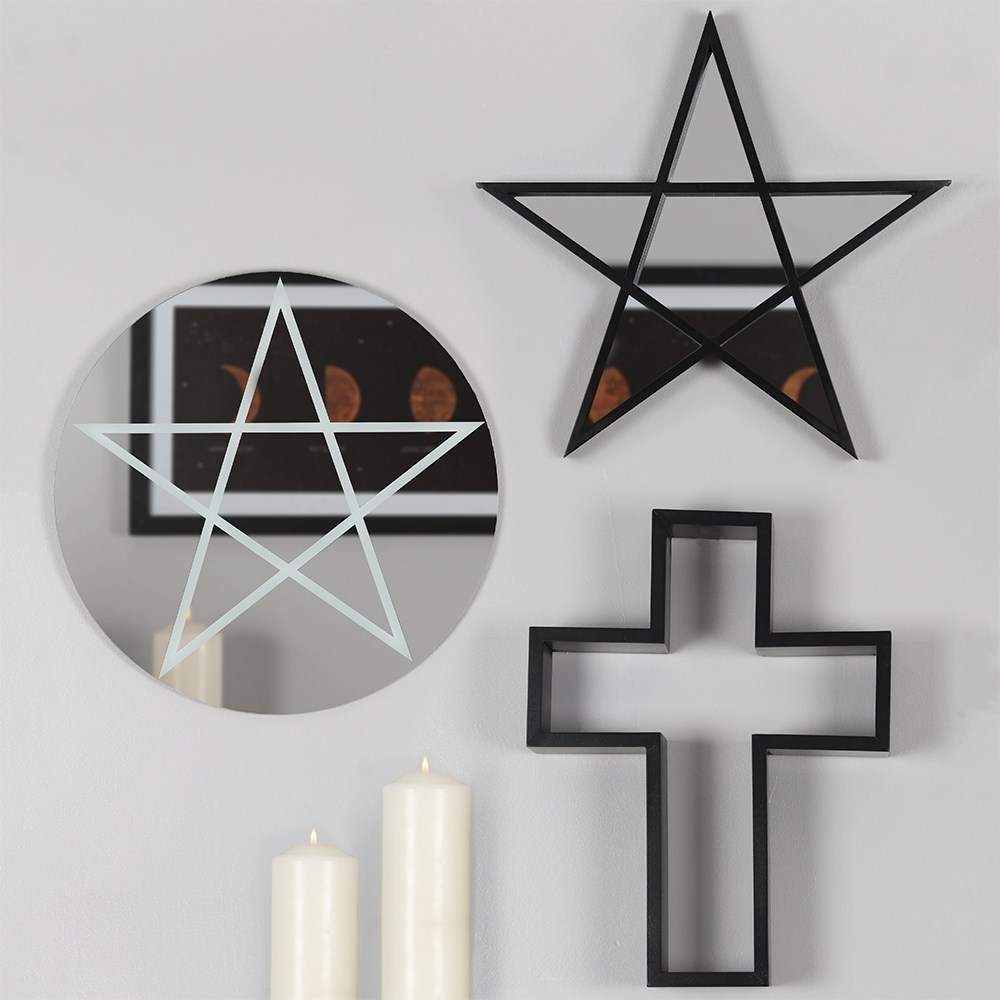 Gothic Gifts Pentagram Mirror stunning five-pointed star black frame wall decor
