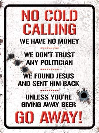 No Cold Calling Mini Tin Sign - Kate's Clothing